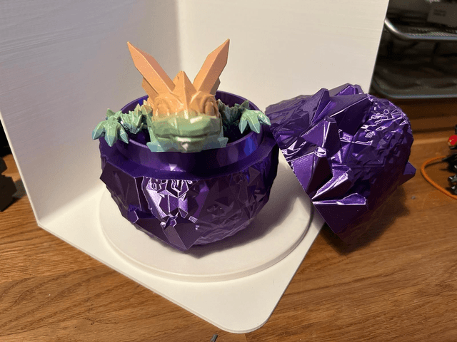 3D Printed Dragon Egg with Articulated Crystal Dragon