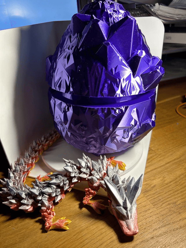3D Printed Dragon Egg with Articulated Crystal Dragon