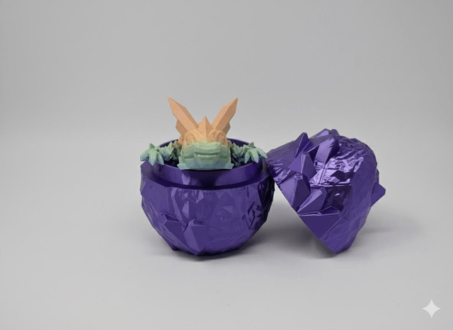 3D Printed Dragon Egg with Articulated Crystal Dragon