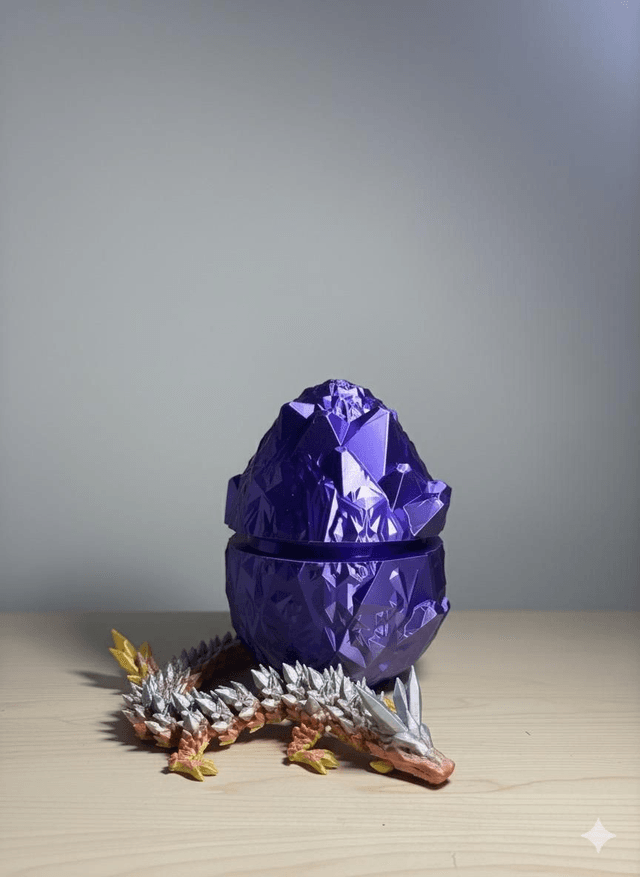 3D Printed Dragon Egg with Articulated Crystal Dragon